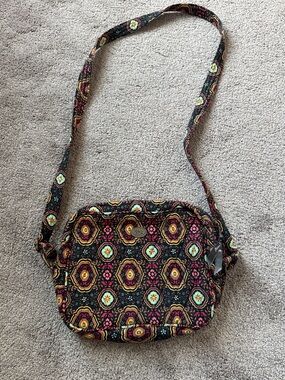 Mona B Quilted Crossbody Bag Black Multicolor Floral Print Boho Shoulder Purse